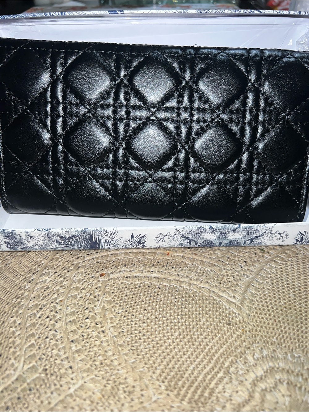 Black Quilted Leather Wallet with Gold Logo
